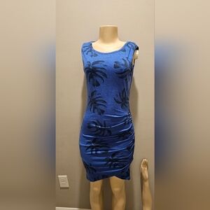 Blue Palm Print Mini Dress